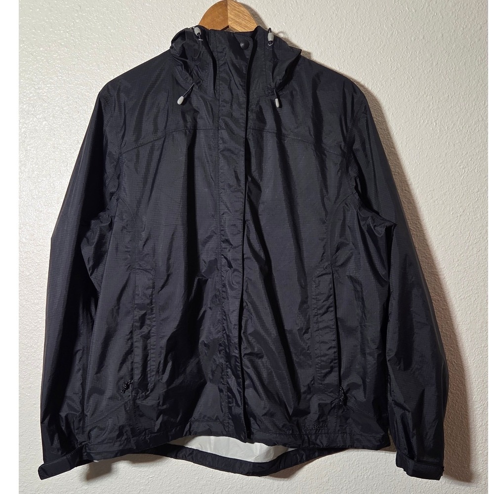 L.L.Bean Hooded Rain Jacket Women's XL Black Waterproof Gorpcore Outdoor Hiking